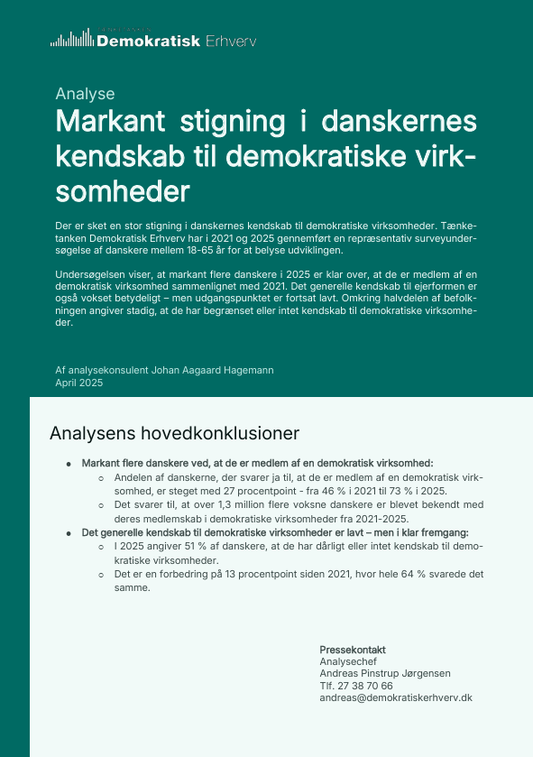 Analysens forside. Grønt og hvidt layout med tekst.
